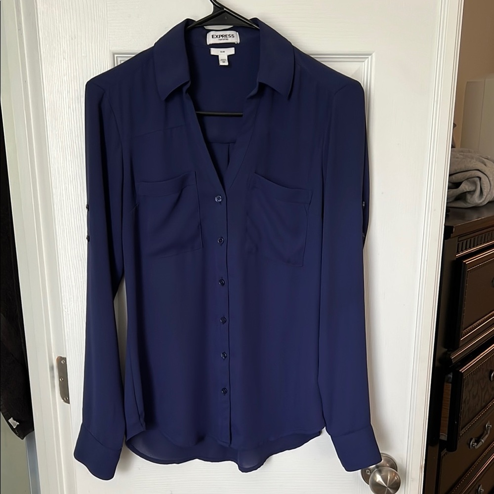 Express Blue Notched Collar Button Down Shirt